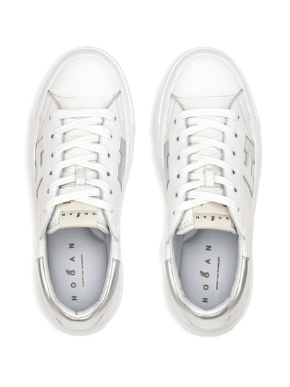 Hogan Platform Leather Lace-Up Sneakers Silver