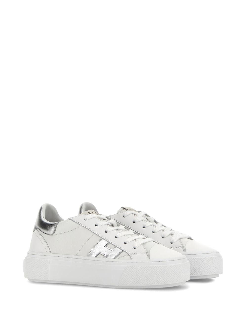 Hogan Platform Leather Lace-Up Sneakers Silver
