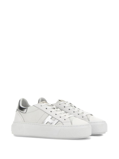 Hogan Platform Leather Lace-Up Sneakers Silver