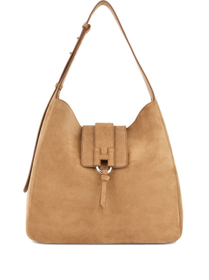 Hogan Suede Shoulder Hobo Bag Beige beige