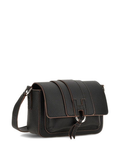 Hogan Grained Leather Crossbody Bag Black