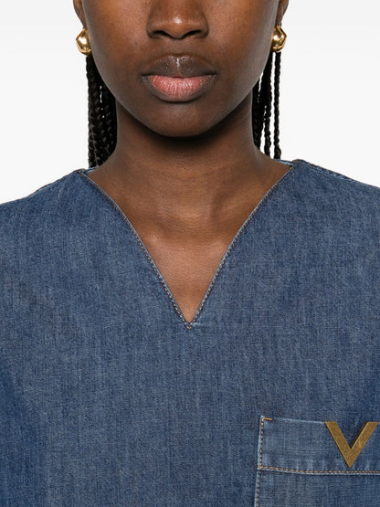 Valentino VLogo Denim Shirt Blue