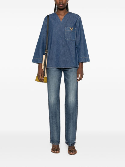 Valentino VLogo Denim Shirt Blue