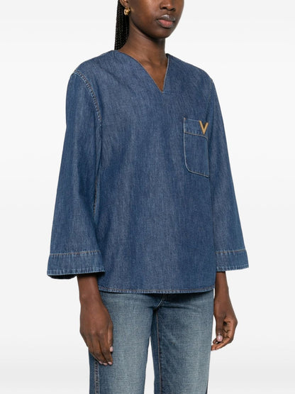 Valentino VLogo Denim Shirt Blue
