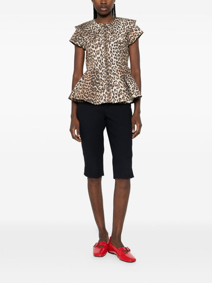 Ganni Leopard Peplum Shirt Brown