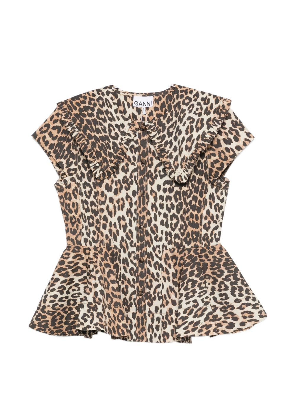 Ganni Leopard Peplum Shirt Brown