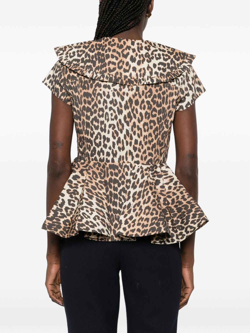 Ganni Leopard Peplum Shirt Brown