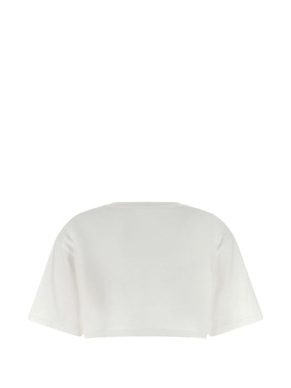 Valentino Cropped Cotton Print T-Shirt Ivory