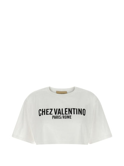 Valentino Cropped Cotton Print T-Shirt Ivory