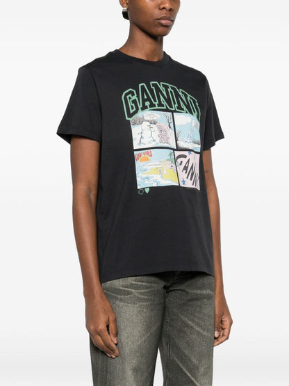 Ganni Crew Neck Organic Cotton T-Shirt Black