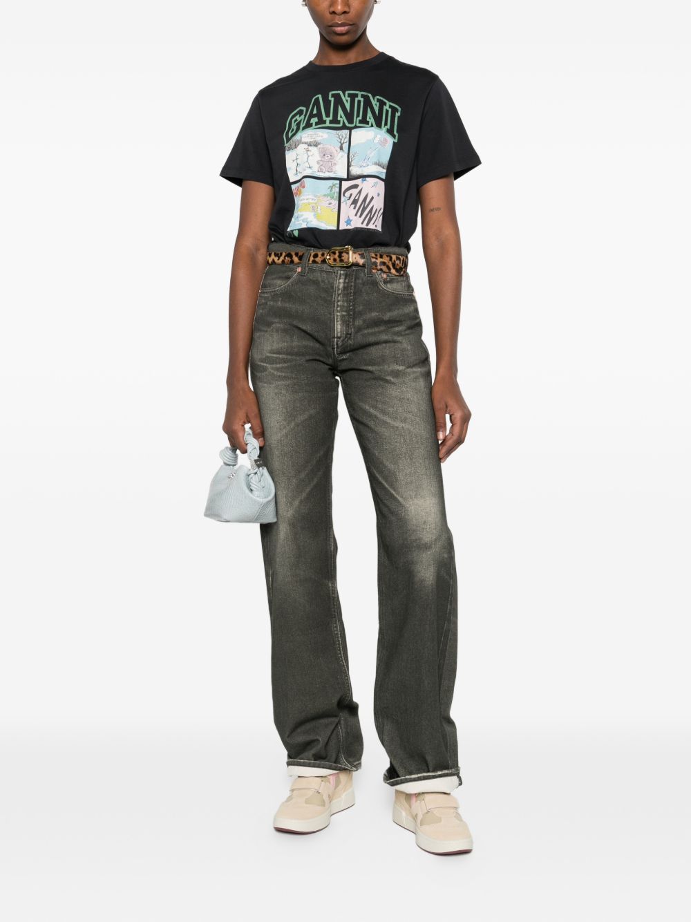 Ganni Crew Neck Organic Cotton T-Shirt Black