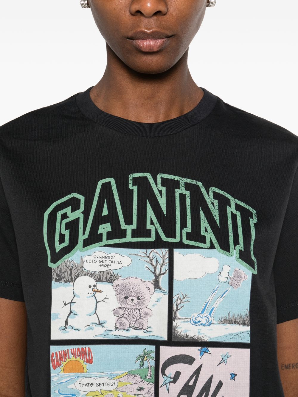 Ganni Crew Neck Organic Cotton T-Shirt Black