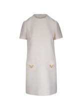 Valentino Short Sleeve Wool Silk Dress Ivory ivory