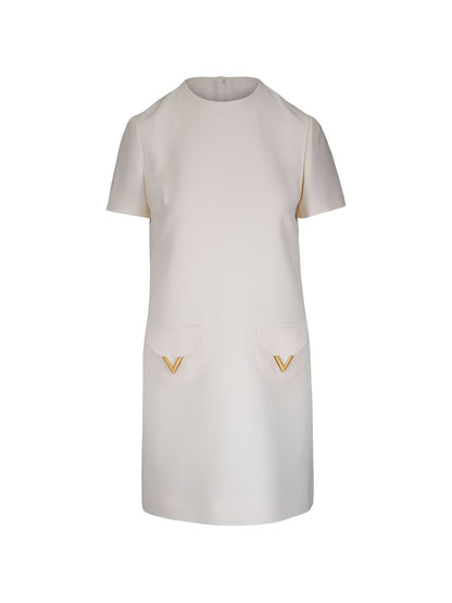Valentino Short Sleeve Wool Silk Dress Ivory ivory