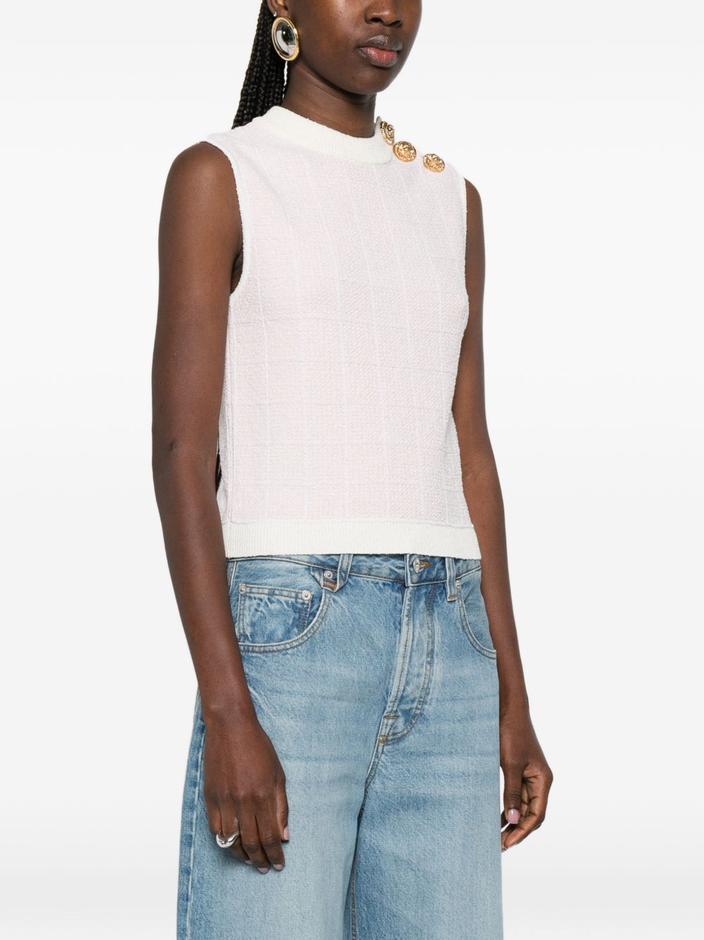 Balmain Textured Tweed Tank Top Pink pink