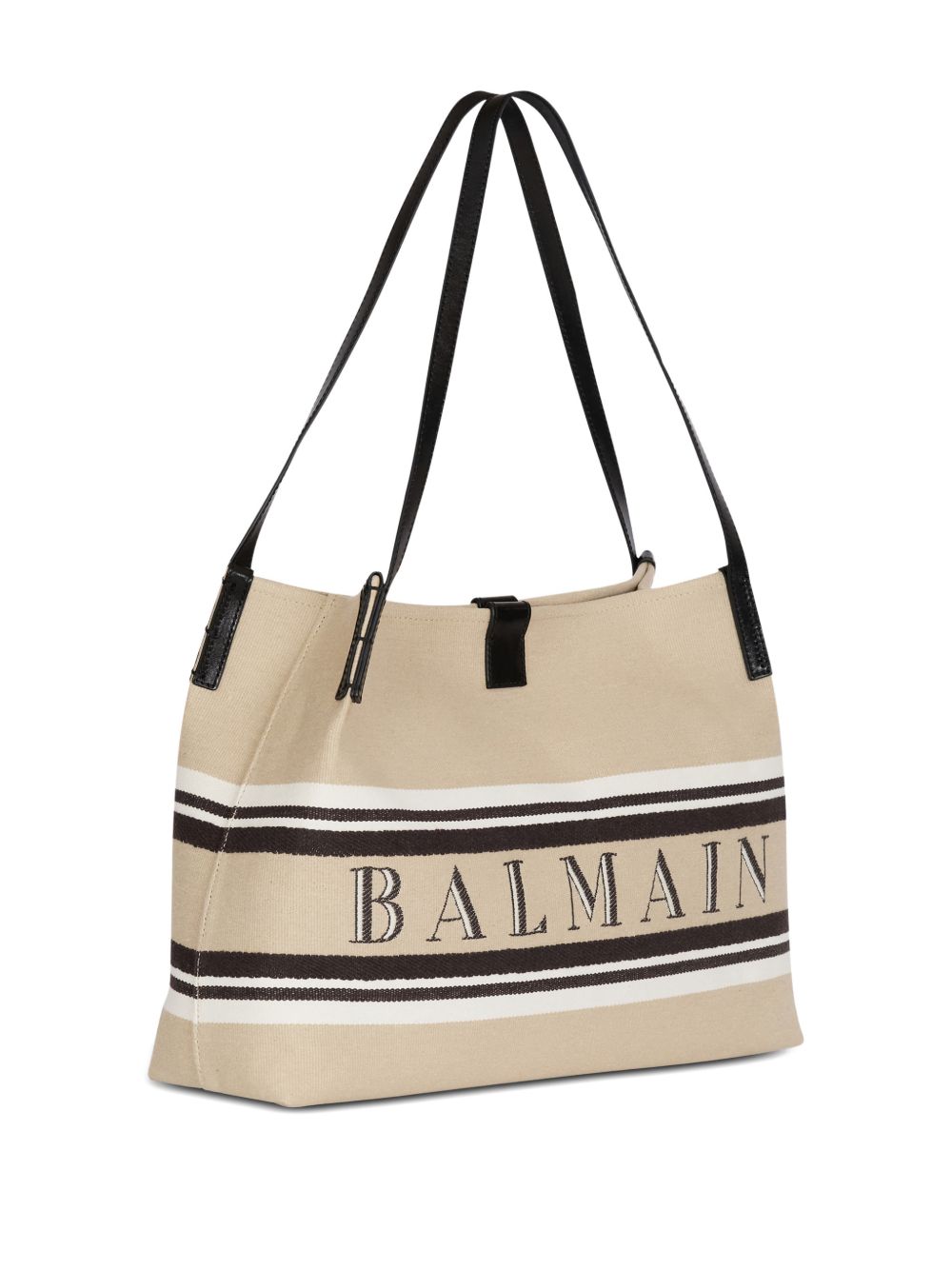 Balmain Logo Canvas Medium Shopper Beige