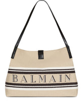 Balmain Logo Canvas Medium Shopper Beige
