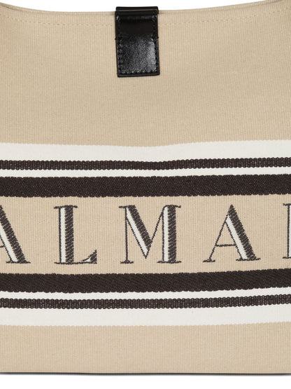 Balmain Logo Canvas Medium Shopper Beige