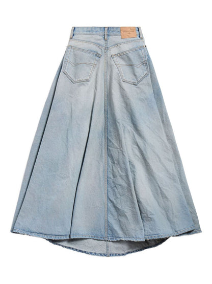 Balenciaga A-Line Denim Fringe Skirt Clear Blue
