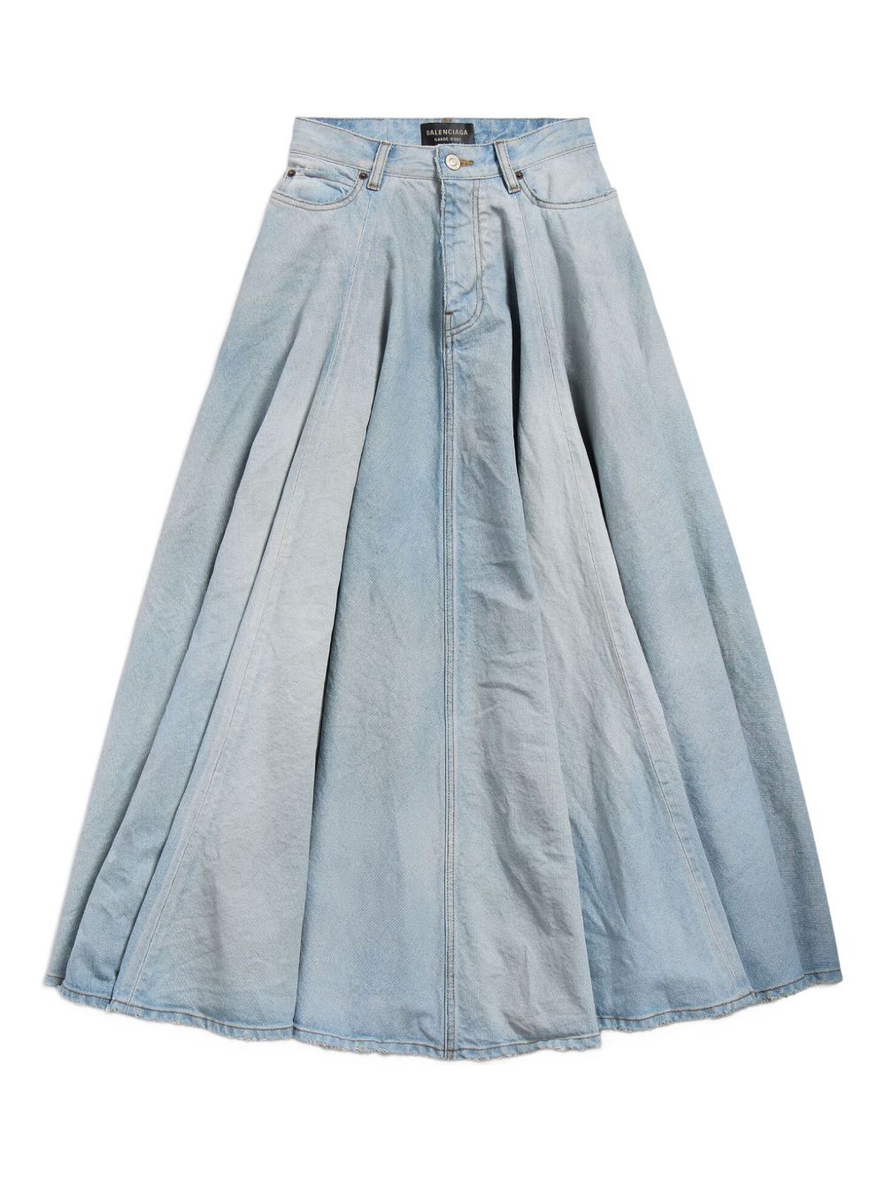 Balenciaga A-Line Denim Fringe Skirt Clear Blue