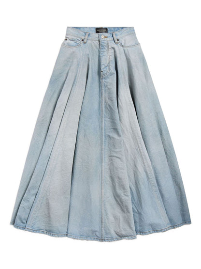 Balenciaga A-Line Denim Fringe Skirt Clear Blue