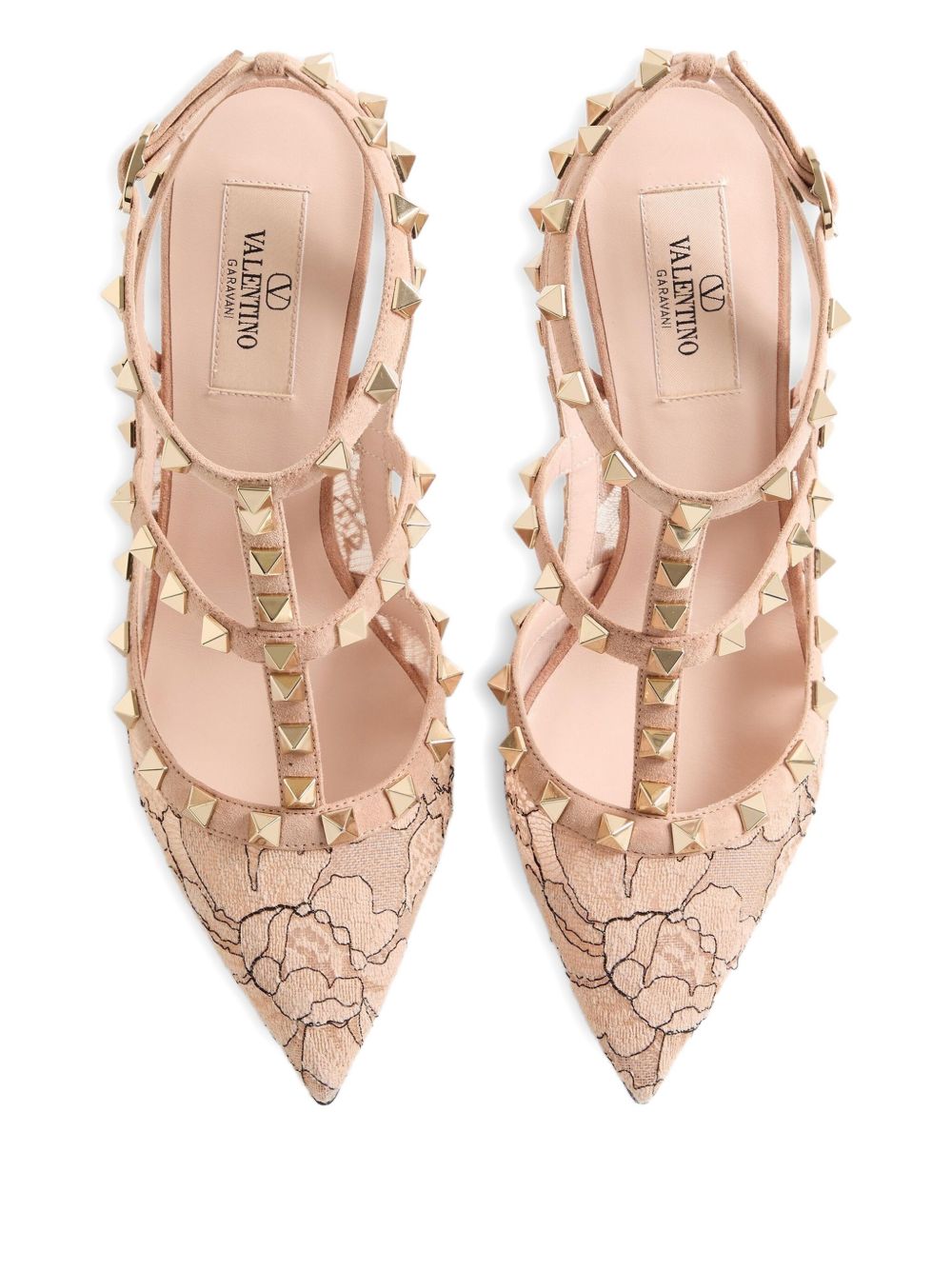 Valentino Garavani Rockstud Lace Pump With Straps 100Mm POWDER