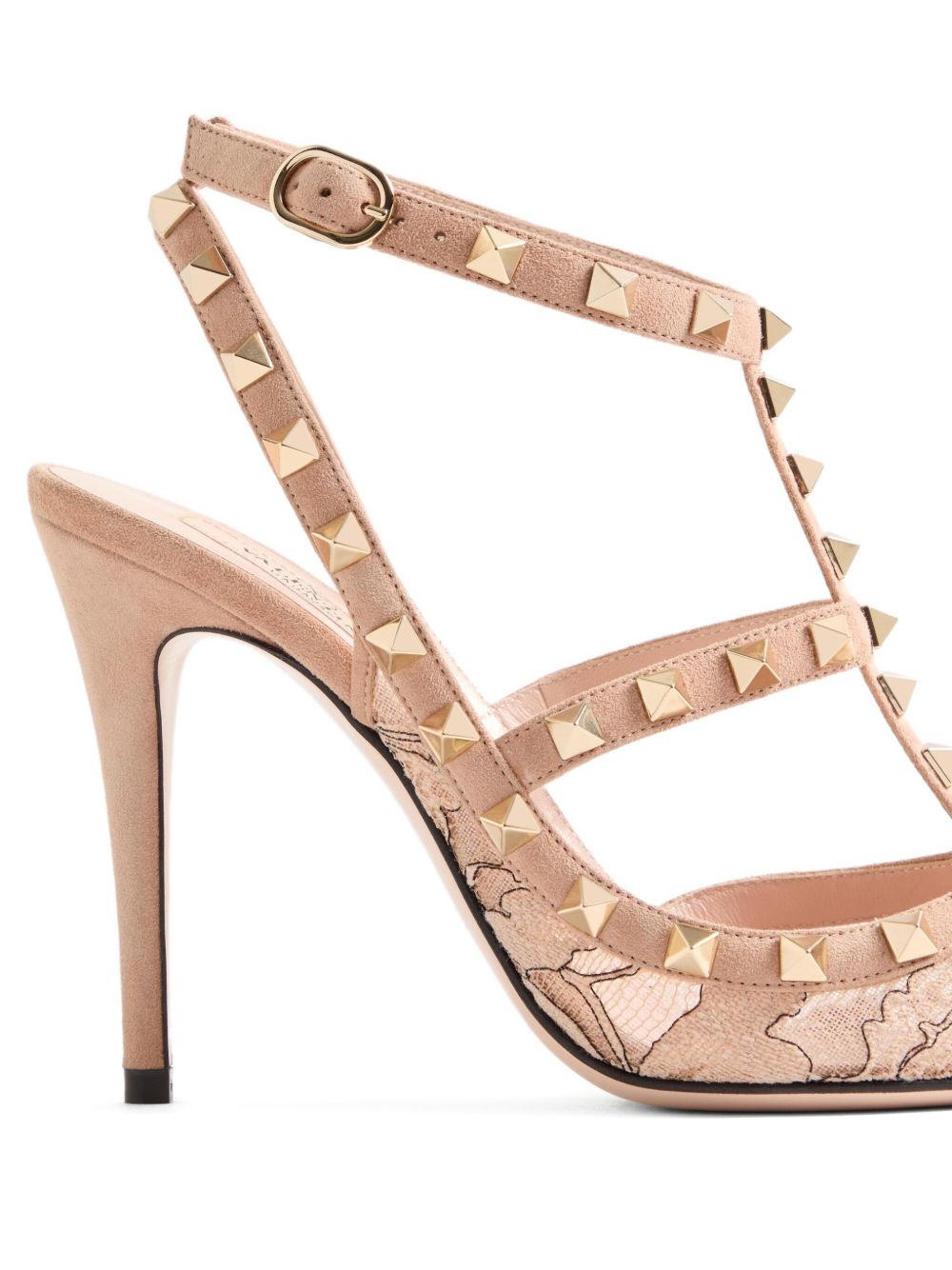 Valentino Garavani Rockstud Lace Pump With Straps 100Mm POWDER