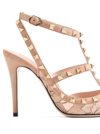 Valentino Garavani Rockstud Lace Pump With Straps 100Mm POWDER