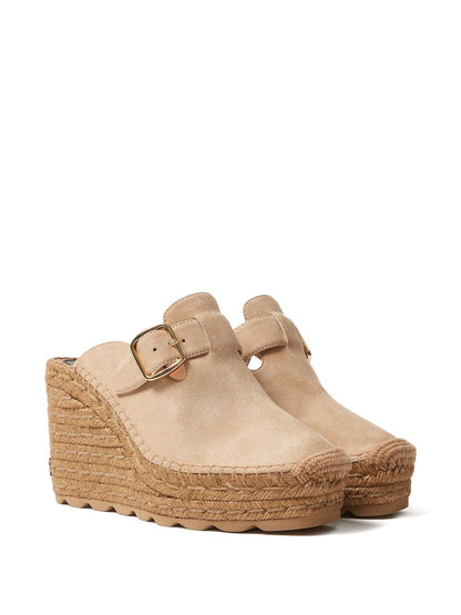 Stella McCartney Gaia Wedge Suede Sandals Beige