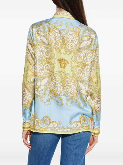 Versace Baroque Silk Shirt Clear Blue clear blue