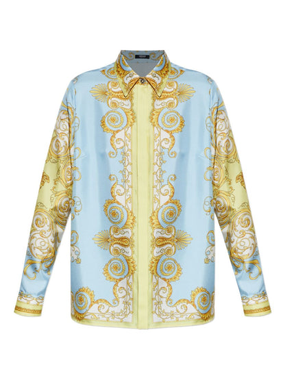 Versace Baroque Silk Shirt Clear Blue clear blue