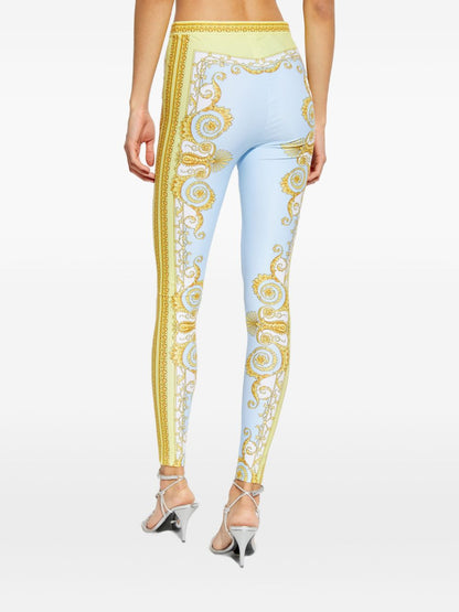 Versace Barocco Print Leggings Clear Blue