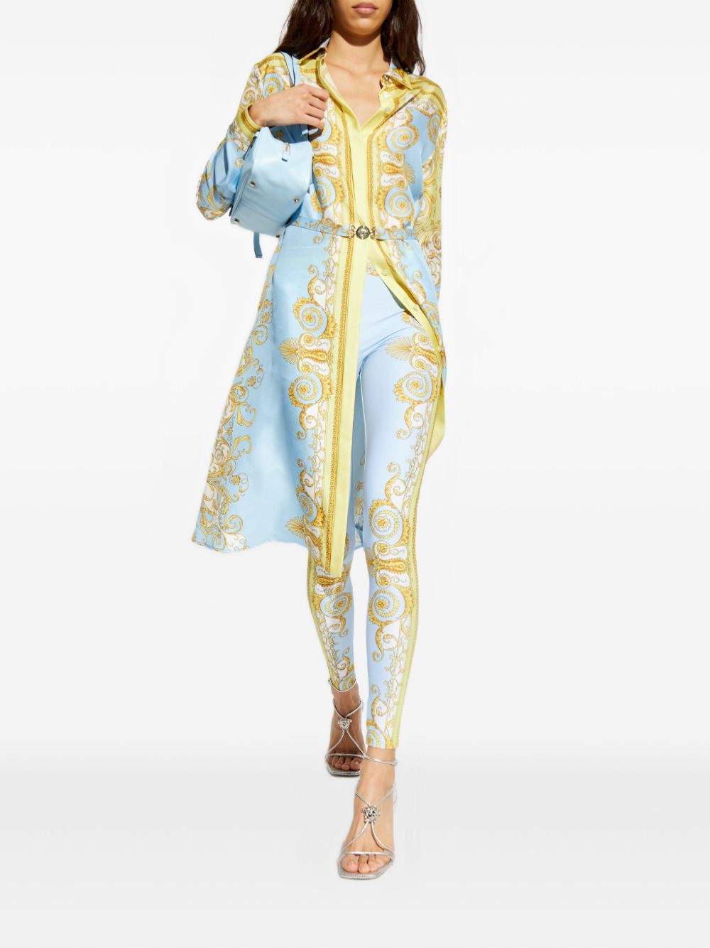 Versace Barocco Print Leggings Clear Blue