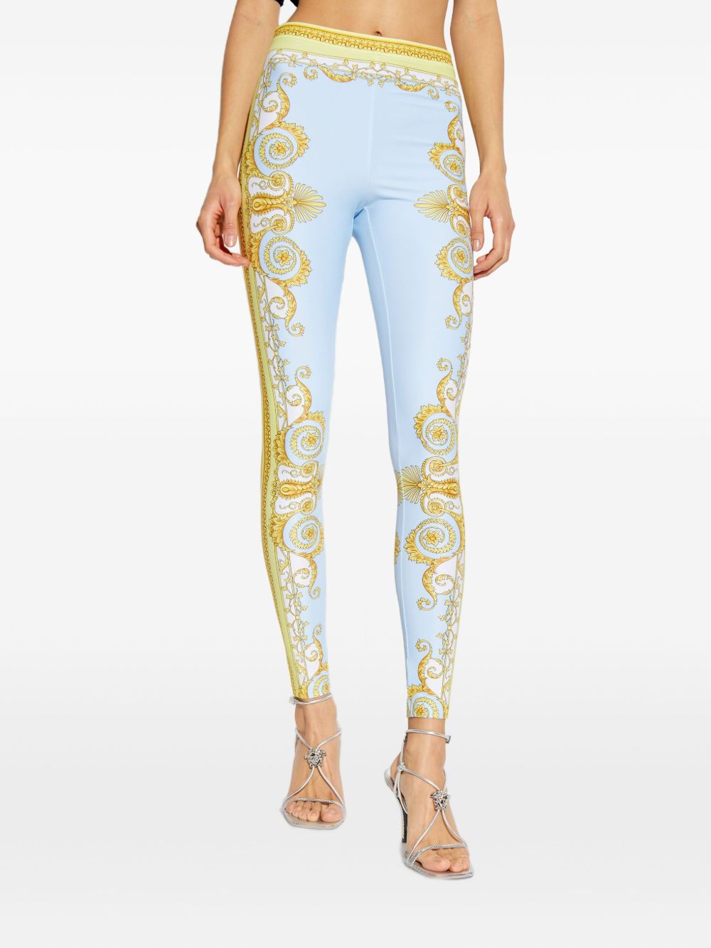 Versace Barocco Print Leggings Clear Blue