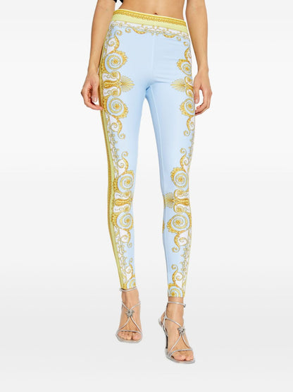 Versace Barocco Print Leggings Clear Blue