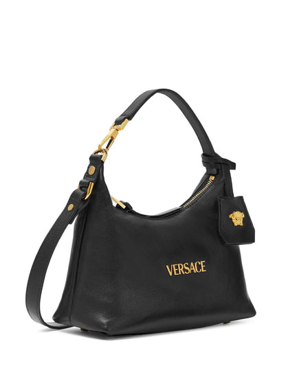 Versace Tag Lambskin Hobo Bag Black