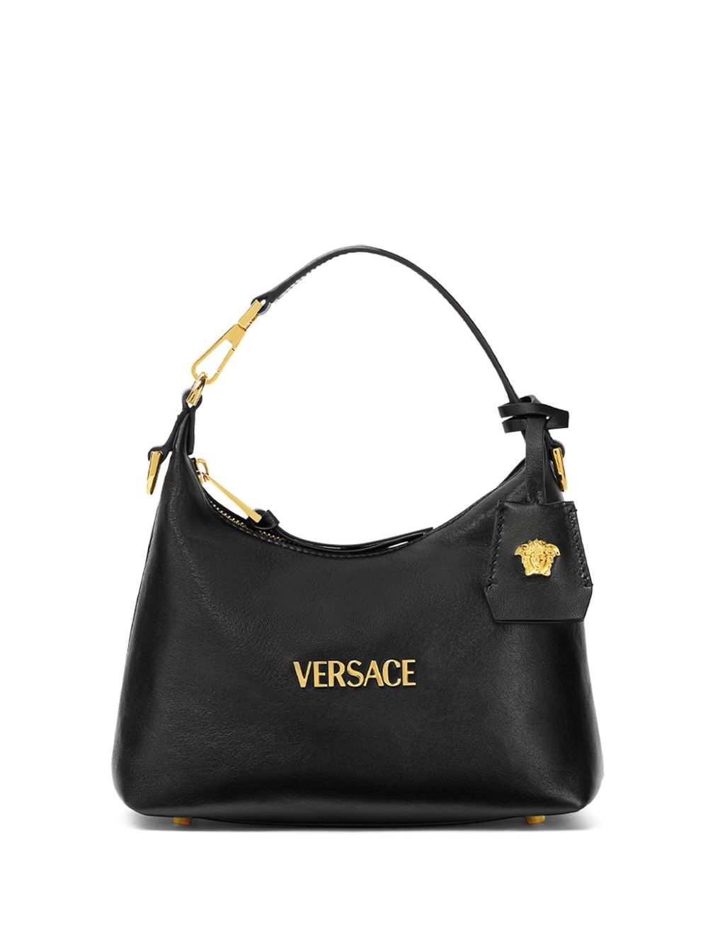 Versace Tag Lambskin Hobo Bag Black