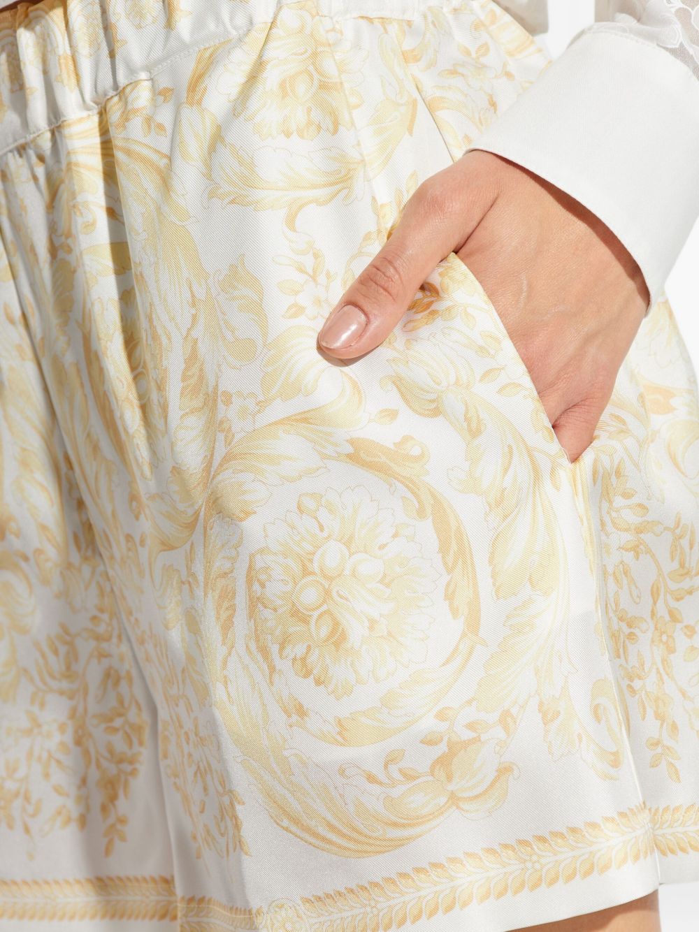 Versace Silk Barocco Print Shorts Golden golden