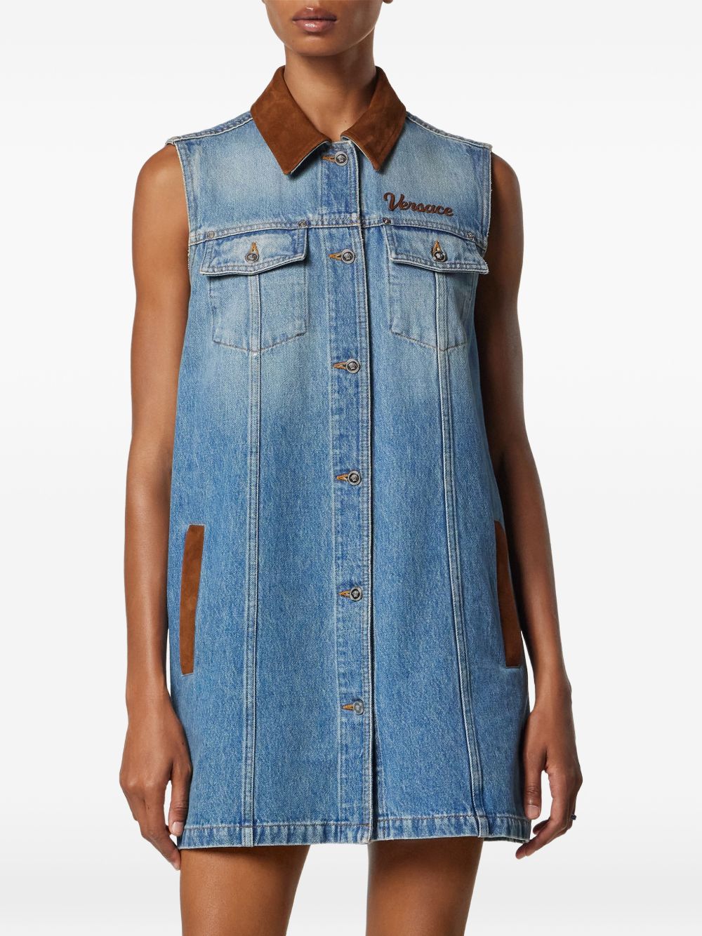 Versace Sleeveless Denim Mini Dress Blue