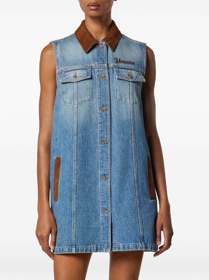 Versace Sleeveless Denim Mini Dress Blue