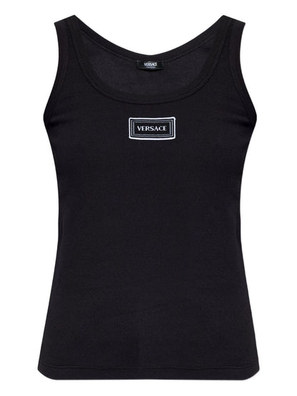 Versace Logo Patch Ribbed Cotton Tank Black