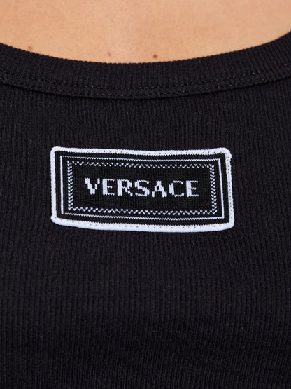 Versace Logo Patch Ribbed Cotton Tank Black