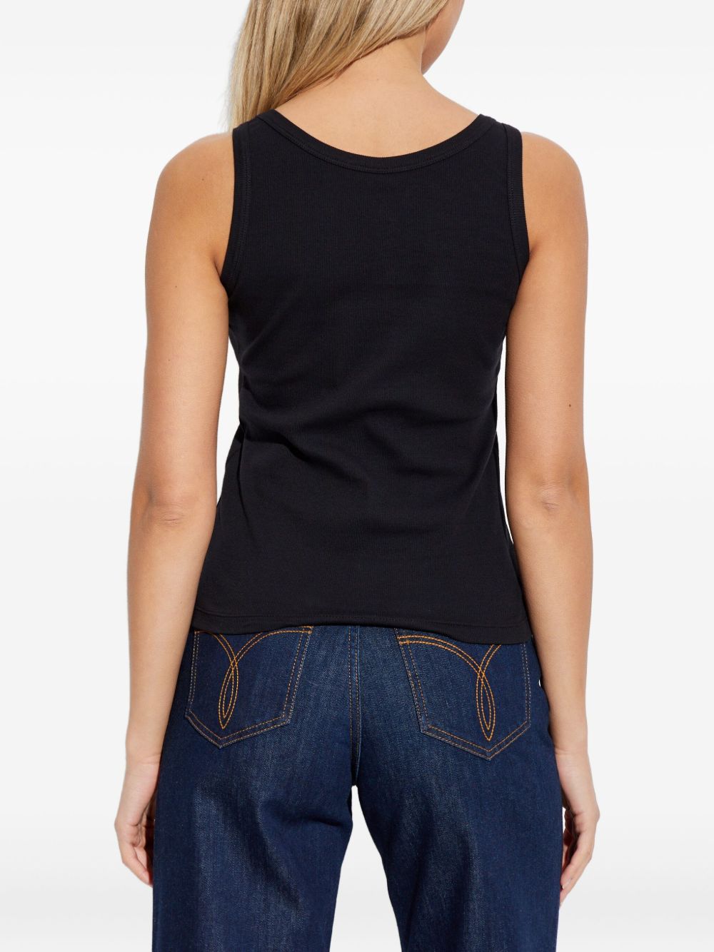 Versace Logo Patch Ribbed Cotton Tank Black