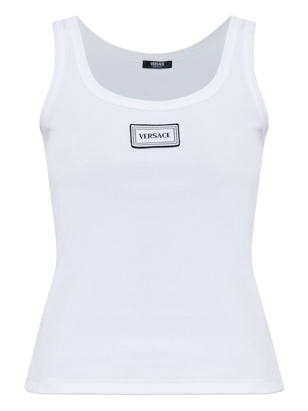 Versace Logo Ribbed Cotton Tank White