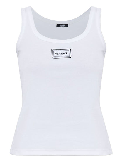 Versace Logo Ribbed Cotton Tank White