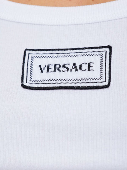Versace Logo Ribbed Cotton Tank White