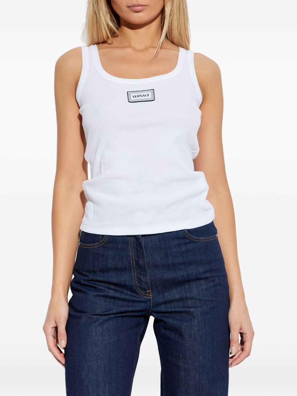 Versace Logo Ribbed Cotton Tank White