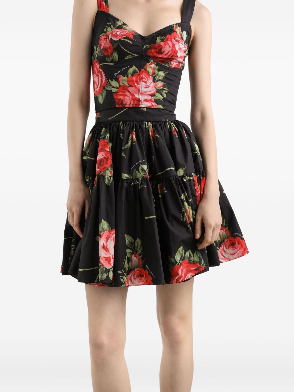 Dolce &amp; Gabbana Floral Tiered Midi Skirt Black