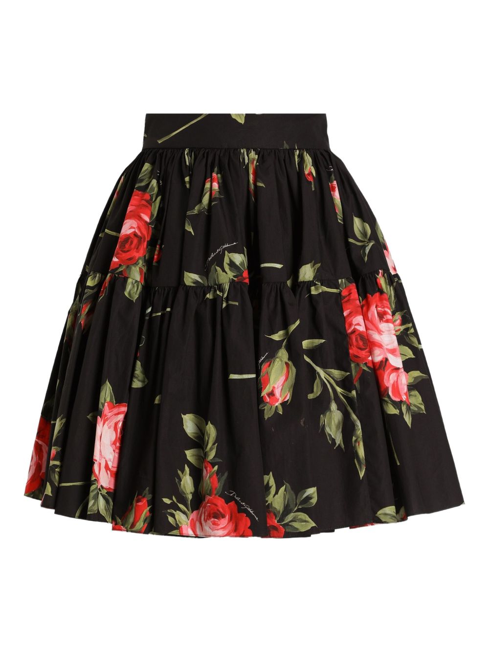 Dolce &amp; Gabbana Floral Tiered Midi Skirt Black