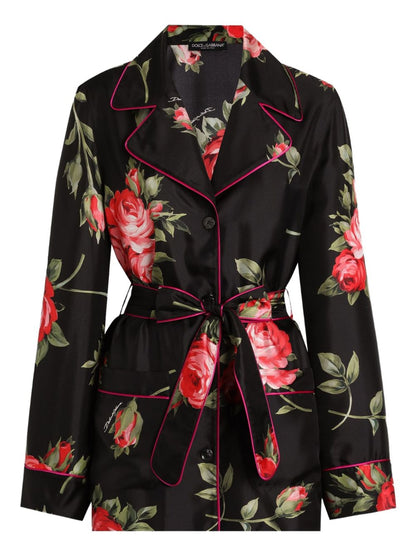 Dolce &amp; Gabbana Roses Silk Floral Shirt Black